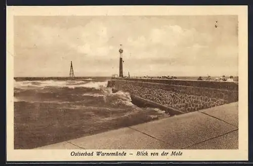 AK Warnemünde, Blick von der Mole auf Brandung und Wellengang