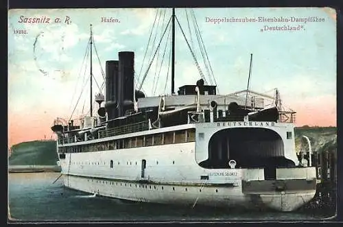 AK Sassnitz a. R., Hafen, Doppelschrauben-Eisenbahn-Dampffähre Deutschland