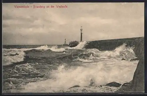 AK Warnemünde, Brandung an der Westmole