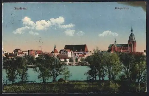 AK Stralsund, Knieperteich mit Ortsansicht