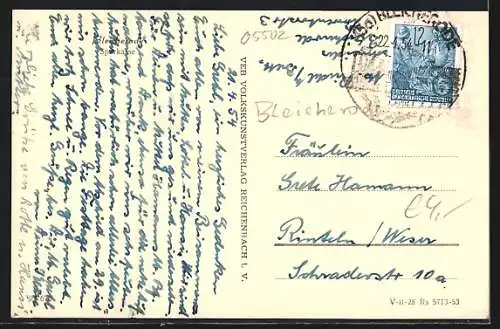 AK Bleicherode, Ortspartie mit Sparkasse aus der Vogelschau