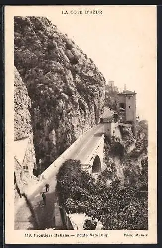 AK Ponte San-Luigi, Vue de la route à la frontière italienne sur la Côte d`Azur