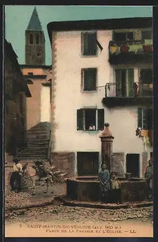 AK Saint-Martin-Vésubie, Place de la Frairie et l`Église