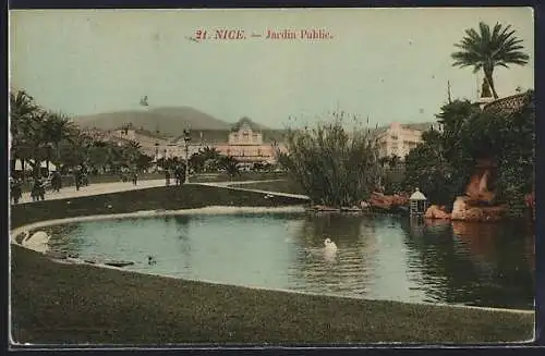AK Nice, Jardin Public avec étang et cygnes