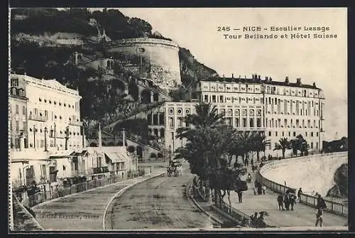 AK Nice, Escalier Lesage, Tour Bellanda et Hôtel Suisse