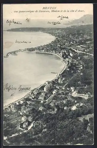AK Menton, vue panoramique de Garavan, Menton et de la côte d`Azur