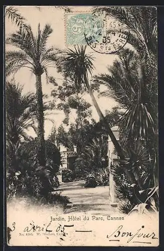 AK Cannes, Jardin de l`Hôtel du Parc avec palmiers majestueux