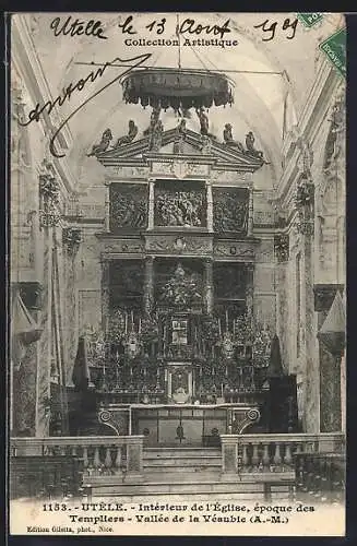 AK Utelle, Intérieur de l`Église, époque des Templiers, Vallée de la Vésubie (A.-M.)