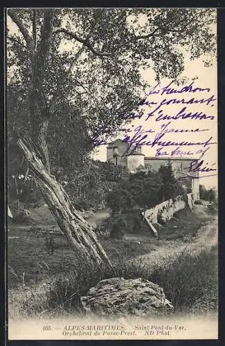 AK Saint-Paul-de-Var, Orphelinat de Passe-Prest avec arbre et chemin rural