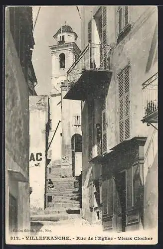 AK Villefranche, Rue de l`Eglise, Vieux Clocher