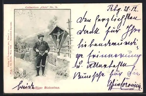 AK Lustiger Steirerbua am Flurkreuz