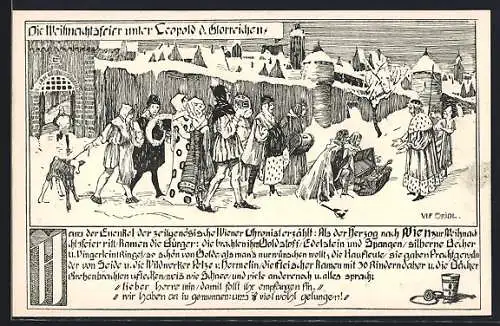 Künstler-AK Ulf Seidl: Alt-Wien, Weihnachtsfeier unter Leopold d. Glorreichen