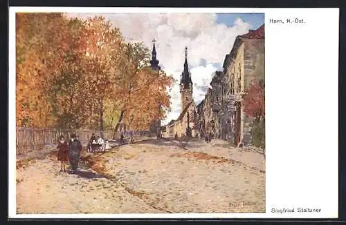 Künstler-AK Siegfried Stoitzner: Horn /N.-Öst., Strassenpartie