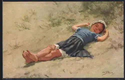 Künstler-AK Seeger: Kind liegt im Sand