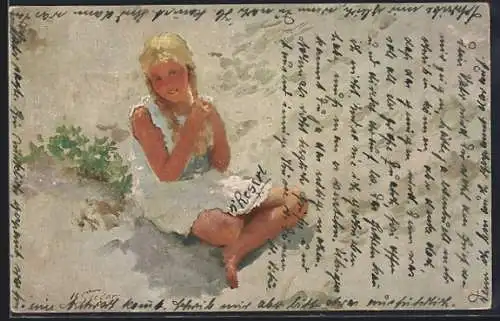 Künstler-AK Seeger: Mädchen am Strand