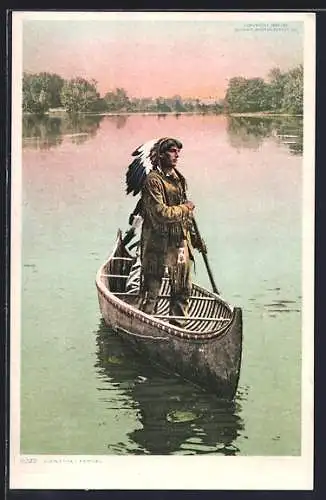 AK Hiawathas Arrival, Indianer im Kanu