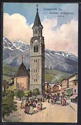 Künstler-AK Hans Treiber: Cortina dAmpezzo, Campanile