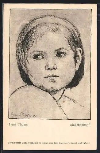 Künstler-AK Hans Thoma: Porträt eines Mädchens