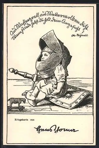 Künstler-AK Hans Thoma: Kleinkind mit Ritterhelm