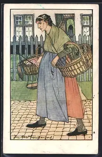 Künstler-AK Brugge, Marchande de Crevettes, Stadttyp