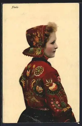 AK Floda, schwedische Frau in Tracht