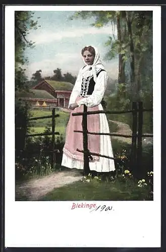 AK Blekinge, schwedische Dame in Tracht