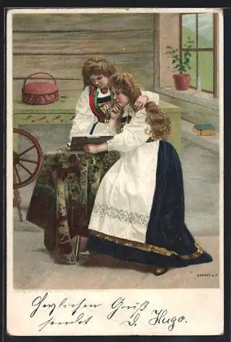 Künstler-AK Schwedische Frauen in Tracht