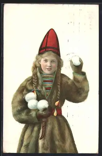 AK Norwegisches Mädchen in Tracht