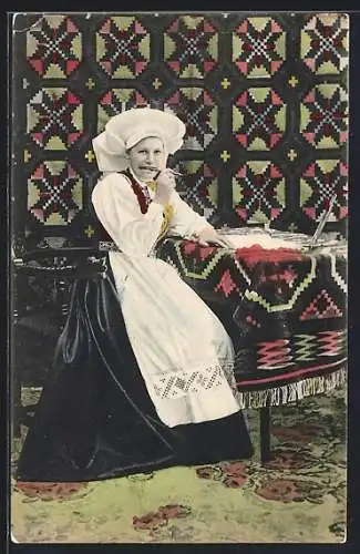 AK Norwegisches Mädchen in Tracht