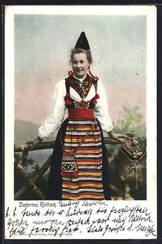 AK Dalarne, Rättvik, schwedische Frau in Tracht
