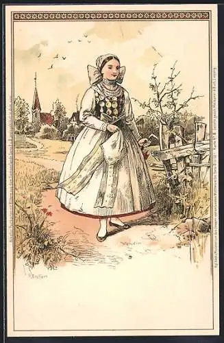 Künstler-AK Meissner & Buch (M&B) Nr.8: Wendin, Mädchen in Trachtenkleid, Tracht Spreewald