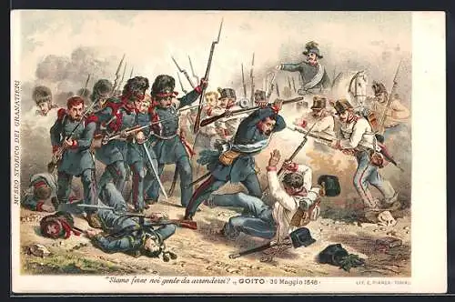 Lithographie Schlacht von Goito, 30. Mai 1848, italienischer Unabhängigkeitskrieg
