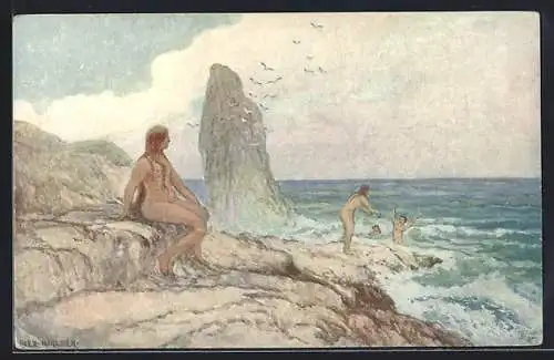 Künstler-AK Alexander Kircher: Badende Nymphen