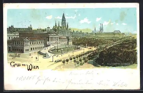 Künstler-AK Erwin Pendl: Wien, Panoramablick mit Reichrathsgebäude