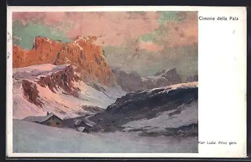 Künstler-AK Karl Ludwig Prinz: San Martino di Castrozza, Cimone della Pala, Rotes Kreuz Kriegsfürsorgeamt Nr. 414