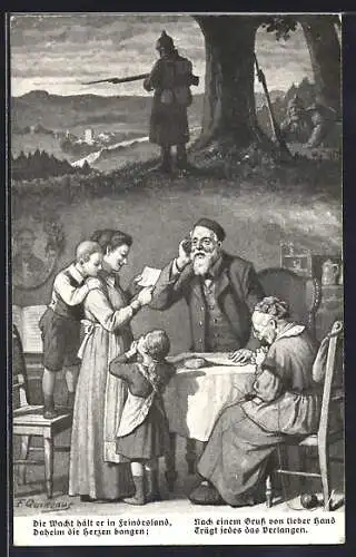 Künstler-AK Fritz Quidenus: Familie liest Feldpost