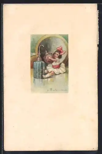 Künstler-AK E. Colombo: Mädchen mit Parfumflakon
