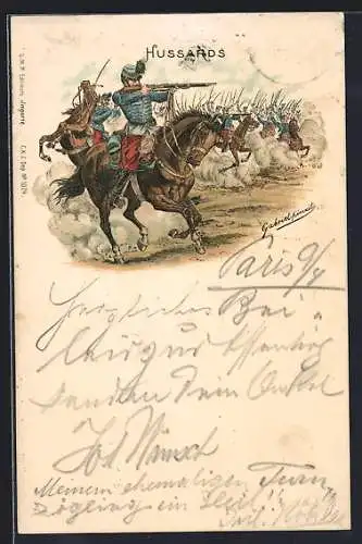 Künstler-AK Hussards, französische Kavallerie