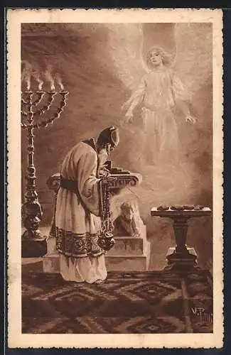 Künstler-AK Betender Jude in der Synagoge, Engel