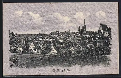 AK Freiberg i. Sa., Ortsansicht mit Kirche
