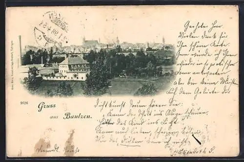 AK Bautzen, Ortsansicht mit Kirche