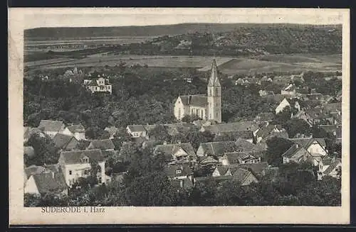 AK Suderode i. Harz, Ortsansicht mit Kirche aus der Vogelschau