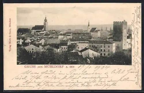 AK Mühldorf, Blick über die Dächer, um 1900