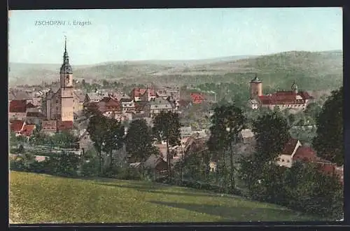 AK Zschopau i. Erzgeb., Ortsansicht mit Kirche