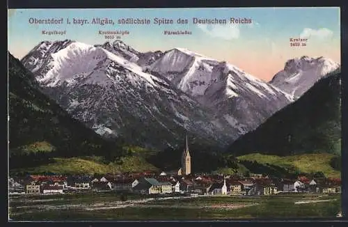 AK Oberstdorf, Gesamtansicht, bayr. Allgäu Südlichste Spitze des Deutschen Reichs
