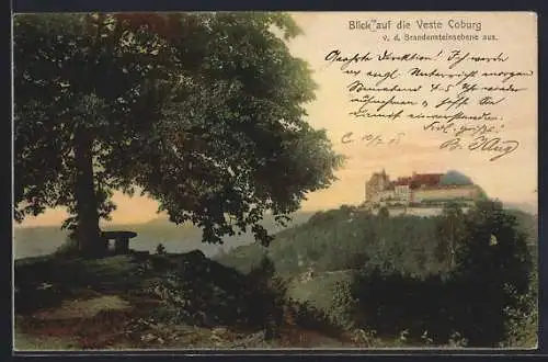 AK Coburg, Blick auf die Veste Coburg von der Brandensteinsebene aus