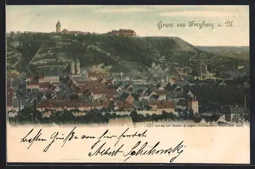 AK Freyburg a. A., Ortsansicht mit Kirche aus der Vogelschau