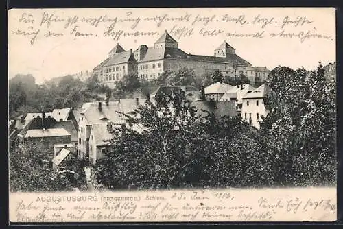 AK Augustusburg /Erzgebirge, Ortsansicht mit Schloss