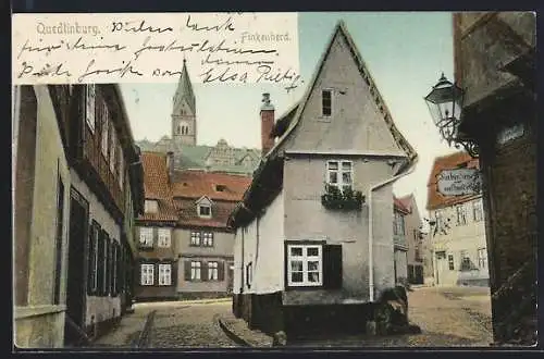 AK Quedlinburg, Finkenherd, Lange Gasse mit Barbier und Friseur