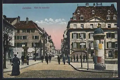 AK Landau / Pfalz, Marktstrasse mit Litfasssäule